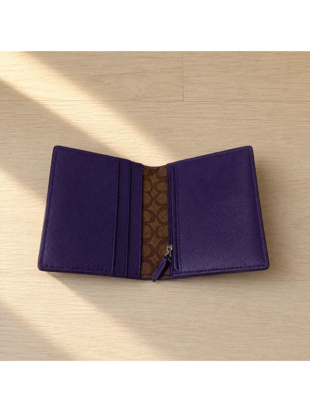 Coach Purple Leather Small Wallet Card Holder Coin Purse ID Case Compact